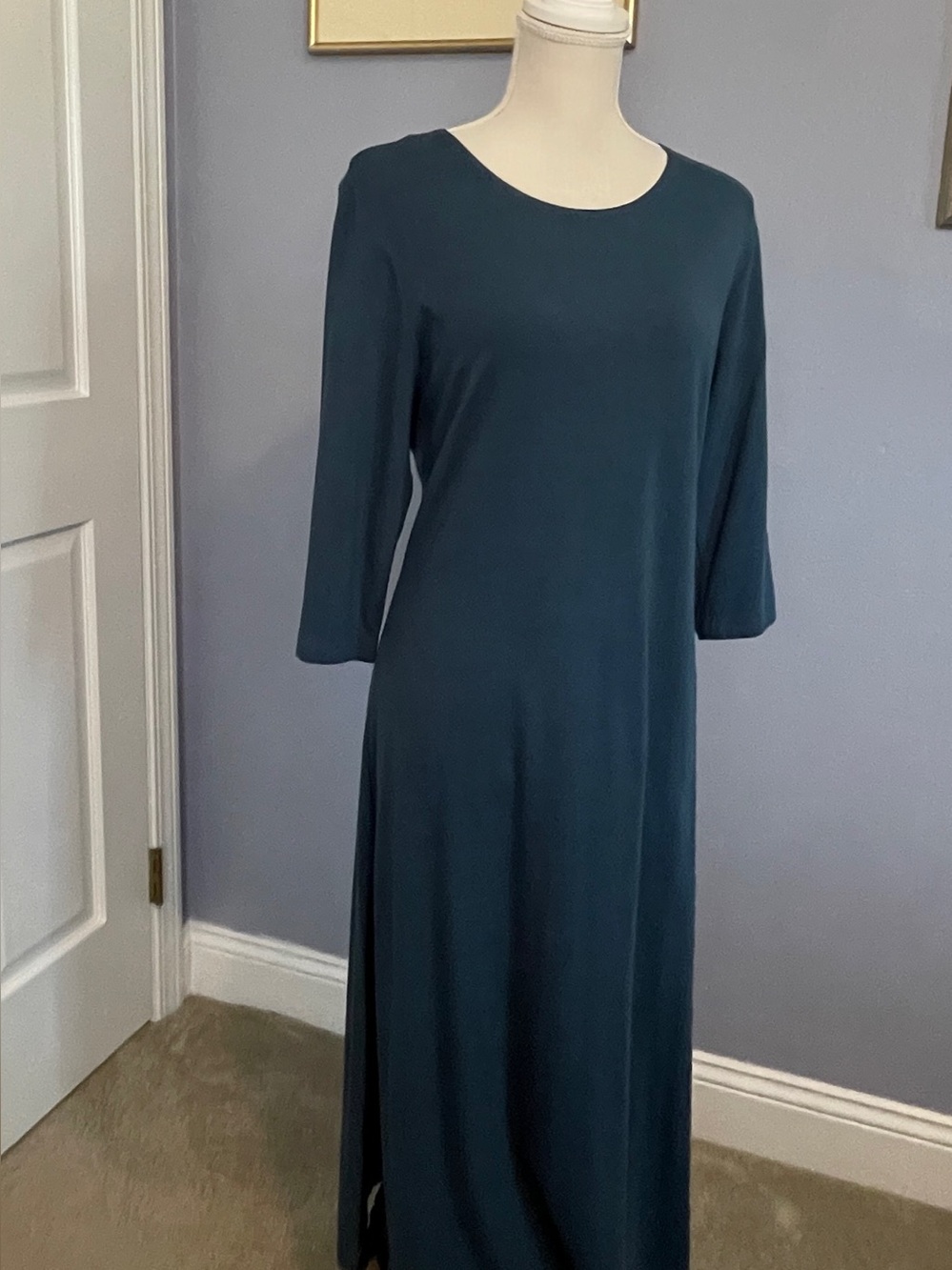 Bryn Walker Sydney Dress Crewneck Long Sleeve Maxi Dress in Teal size L